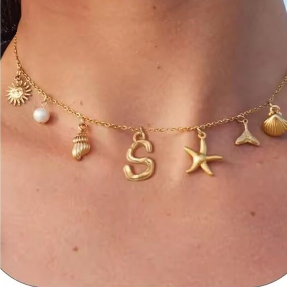 New initial S boho beach charm necklace - Picture 1 of 7
